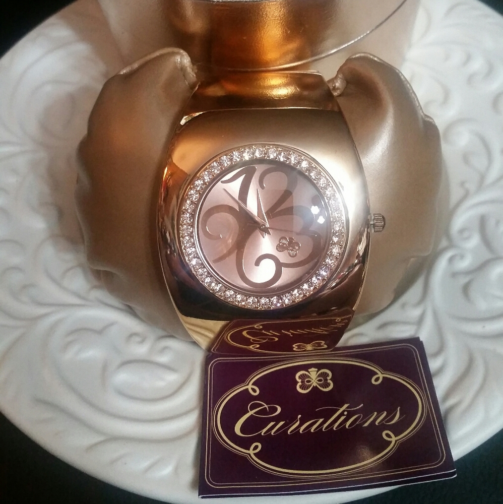 Curations Rose Gold Bangle Cuff Watch NIB